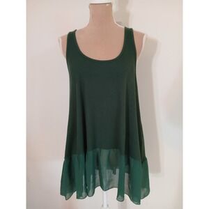 Style U Green Ribbed Knit Chiffon Ruffle Hem Tank Top Large New Scoop Neck